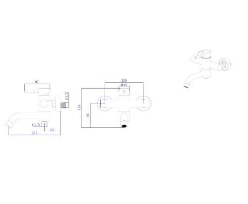 Смеситель для ванны Rush Melos SUS1101-44Black настенный черный - фото 2