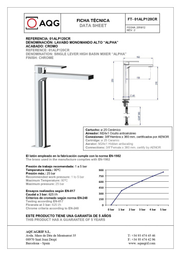 Смеситель AQG Alpha 01ALP120CR на столешницу хром - фото 2