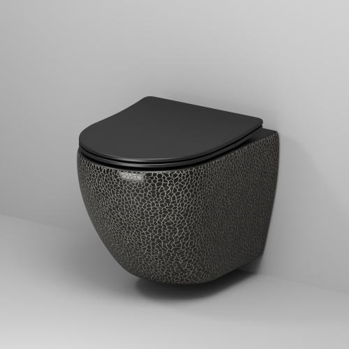 Унитаз подвесной Grossman Санфаянс GR-4455BBLS черный глянцевый с сиденьем микролифт безободковый каскадный смыв - фото 2