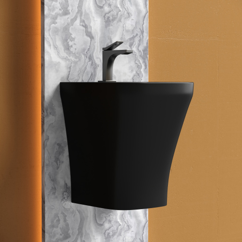 Раковина из сантехнического фарфора Ceramica Nova DION CN6067MB 37х40 подвесная цвет черный матовый 1 отверстие под смеситель - фото 3