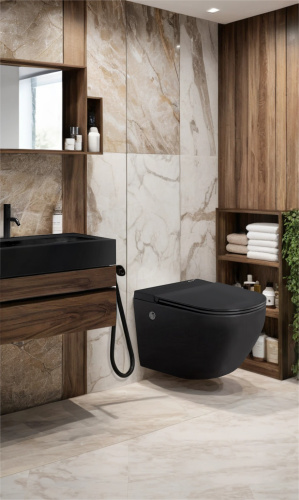 Унитаз подвесной Cerutti SPA CT10194 черный матовый с сиденьем микролифт безободковый импульсный смыв