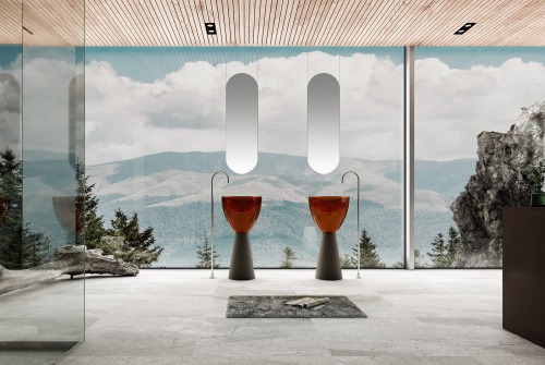 Раковина из полиэфирной смолы Abber KRISTALL AT2703Black-Opal 45х45 напольная цвет черный/коричневый без отверстий под смеситель - фото 2