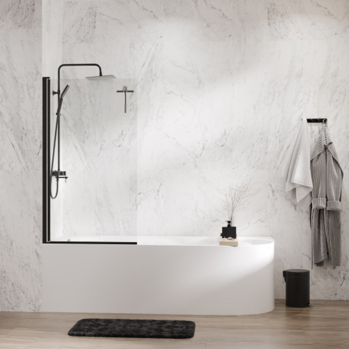 Душевая шторка на ванну Wasserkraft Berkel 48P 48P01-80B 90х140 стекло прозрачное профиль черный матовый ориентация универсальная - фото 2