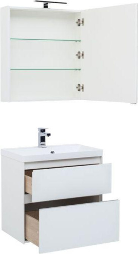 Комплект мебели: тумба с раковиной + зеркало-шкаф Aquanet Гласс 00240464 70x45x141 напольный/подвесной цвет белый - фото 2