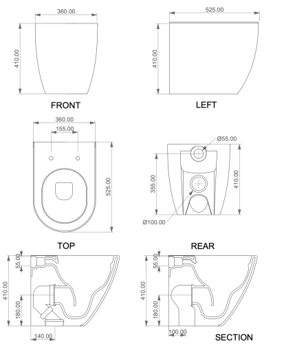 Чаша унитаза приставная GSG Ceramic Design Like LKWC01000P цвет белый без сиденья безободковая каскадный смыв - фото 2