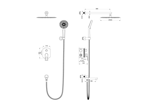 Душевая система Wonzon & Woghand Frame WW-88939010-BG встраиваемая в стену цвет золото - фото 2