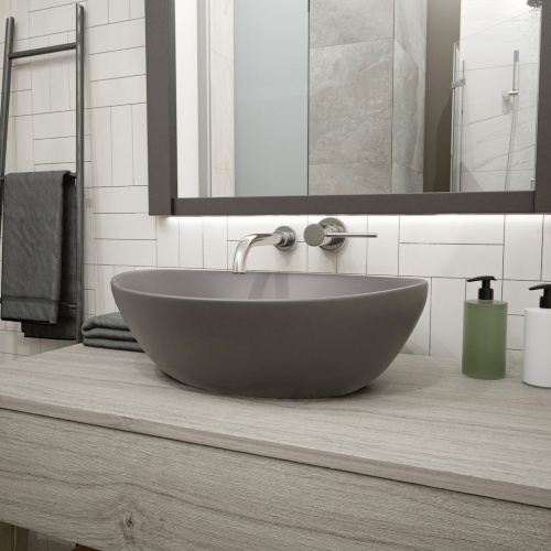 Раковина из сантехнического фарфора Teymi Lori T50493 41х34 накладная цвет серый без отверстий под смеситель - фото 5