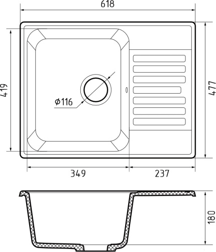 Кухонная мойка Granfest Quarz 13 белый 62х48 цвет белый поверхность матовая - фото 3