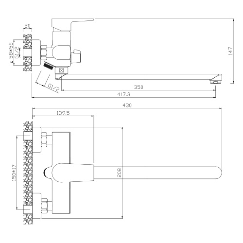 Смеситель для ванны WesnaArt Briz BRI20-320 настенный хром - фото 2