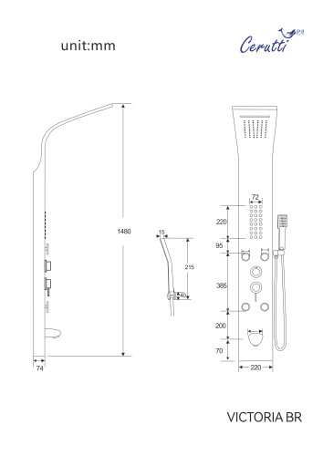 Душевая панель Cerutti SPA CT9980 прямоугольная настенная - фото 3