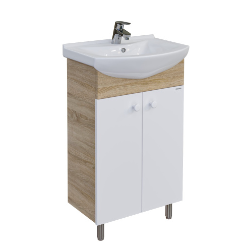 Тумба с раковиной и зеркалом Grossman Eco Line 106052-2 56х31х68 напольная цвет белый/дуб сонома - фото 2