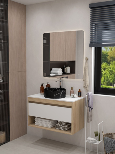 Раковина из сантехнического фарфора Teymi Martta T52183 37х37 накладная цвет черный мрамор без отверстий под смеситель - фото 3