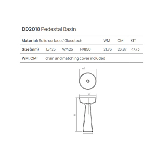 Раковина из композита Dea Design Pedestal Basin 42 см DD2018 425 R4 напольная цвет черный без отверстий под смеситель - фото 2
