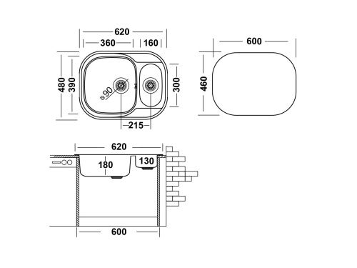 Кухонная мойка Ukinox Галант GAP620.480 15GT8K 2L 48х62 цвет хром поверхность полированная - фото 3