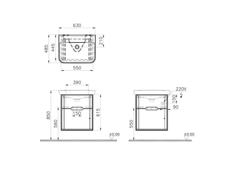 Тумба с раковиной Vitra Sento 60822 63х49х69 подвесная цвет белый матовый - фото 3