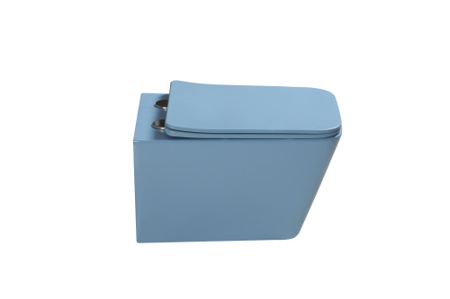 Унитаз подвесной SantiLine SL-5007BL цвет голубой матовый с сиденьем микролифт безободковый смыв воронка-водоворот - фото 3