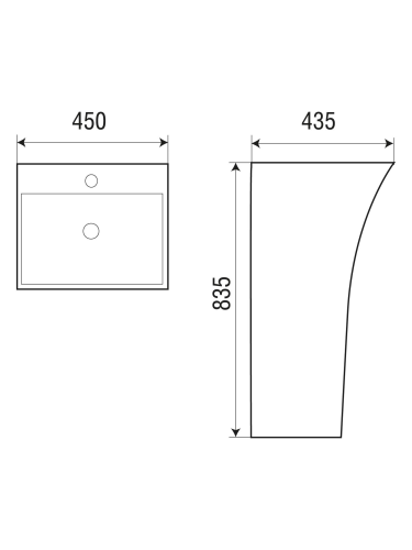 Раковина из санфаянса WeltWasser WW SK 44 см 10000005492 напольная цвет белый глянцевый 1 отверстие под смеситель - фото 2