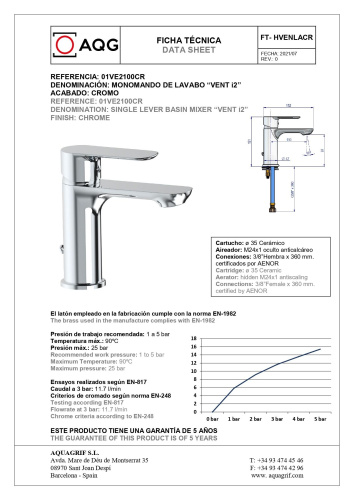 Смеситель AQG VENT-i2 01VE2100CR на раковину хром - фото 2