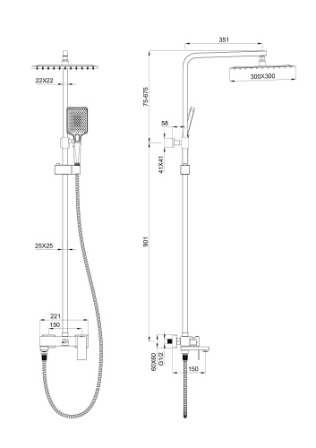 Душевая стойка Wonzon & Woghand Cube WW-88739016-BG настенная цвет золото - фото 2