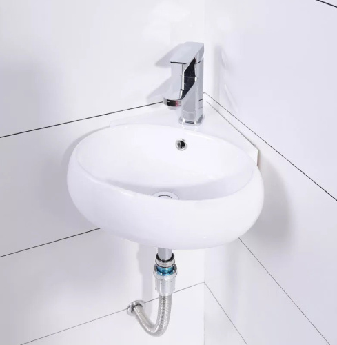 Раковина из санфаянса CeramaLux 9359 35х35 подвесная цвет белый 1 отверстие под смеситель - фото 4