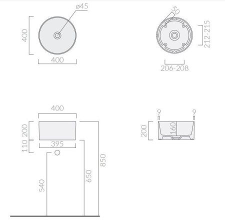 Раковина из сантехнического фарфора Galassia Core 7306GM 40х40 накладная цвет серый