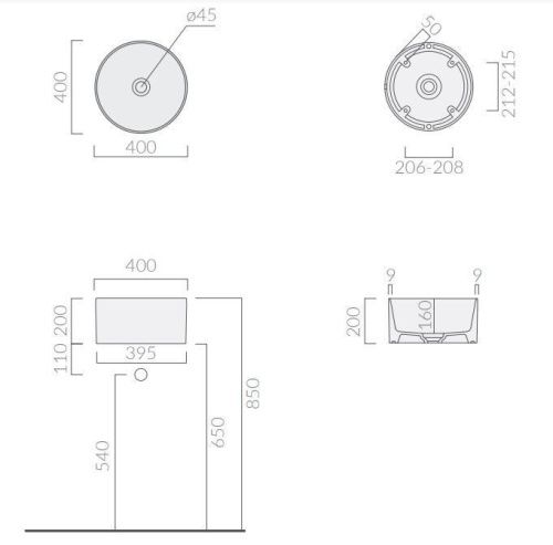Раковина из сантехнического фарфора Galassia Core 7306OC 40х40 накладная цвет желтый - фото 5