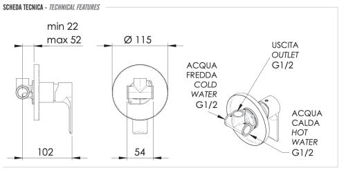 Смеситель для душа Remer Energy EY30 встраиваемый в стену хром - фото 2