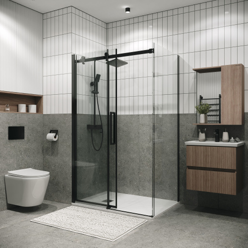 Душевой уголок Grossman Classic 120.K33.04.1380.21.00 130х80 стекло прозрачное профиль черный матовый без поддона - фото 5