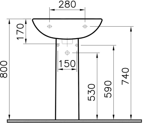 Раковина из сантехнического фарфора Vitra FIT 6894B099-1776 55х41 подвесная цвет белый 1 отверстие под смеситель - фото 3